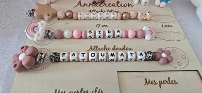 Lot de 3 Attache tetine personnalisé ou tétine, doudou et anneau de dentition